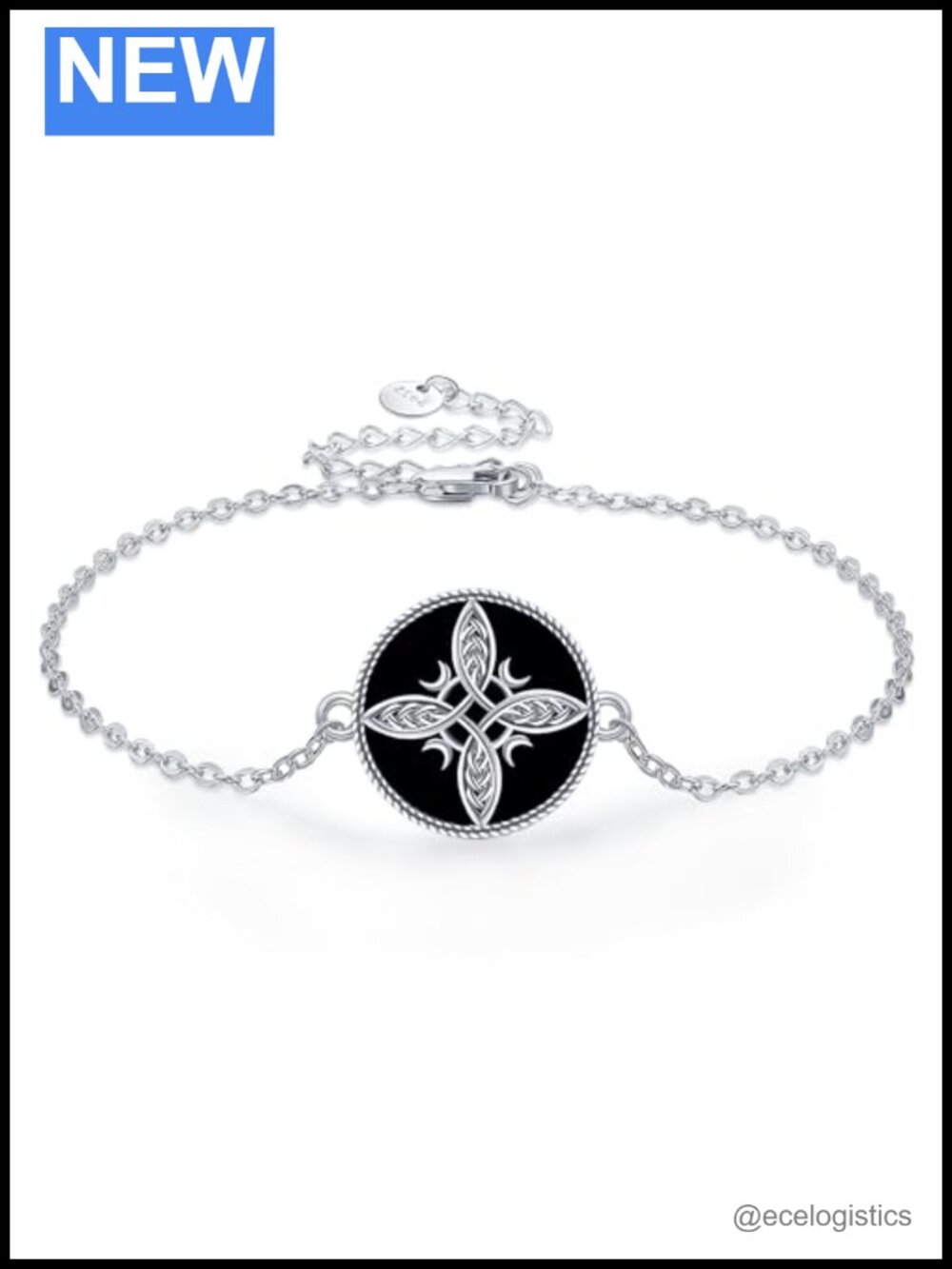 Witches Knot Bracelet 925 Sterling Silver Black Agate Celtic Protection Jewelry